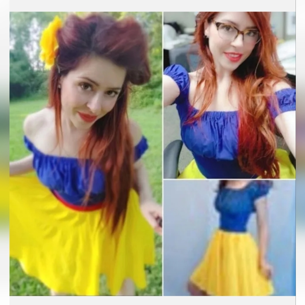 Handmade pinup dress retro rockabilly cottagecore, blue & yellow size small